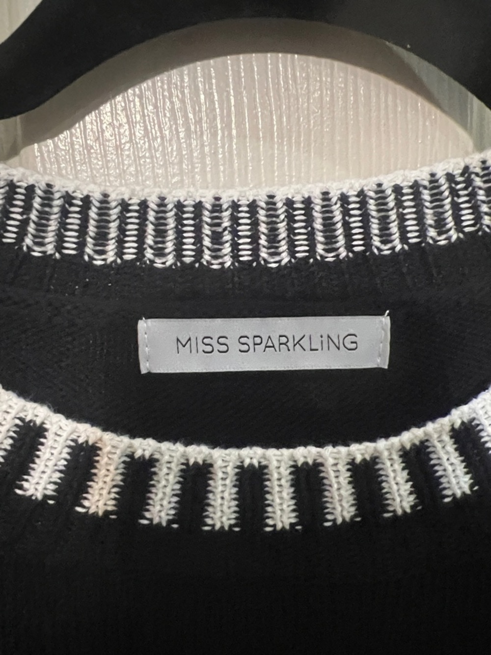 Miss Sparkling Black Short-Sleeve Knit Top with White Trim - Picture 2 of 8